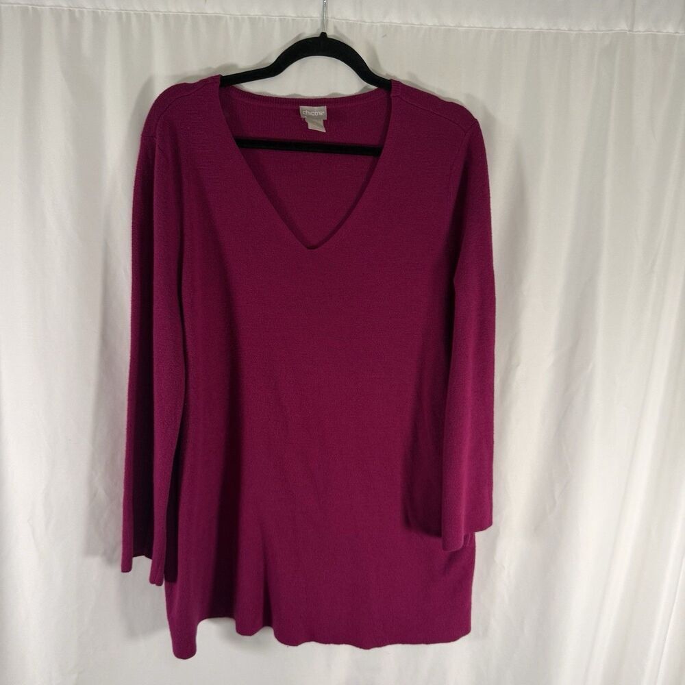 Chico's Sweater Women's XL Magenta Pink V-Neck Wide Sleeve Long Sleeve Knit